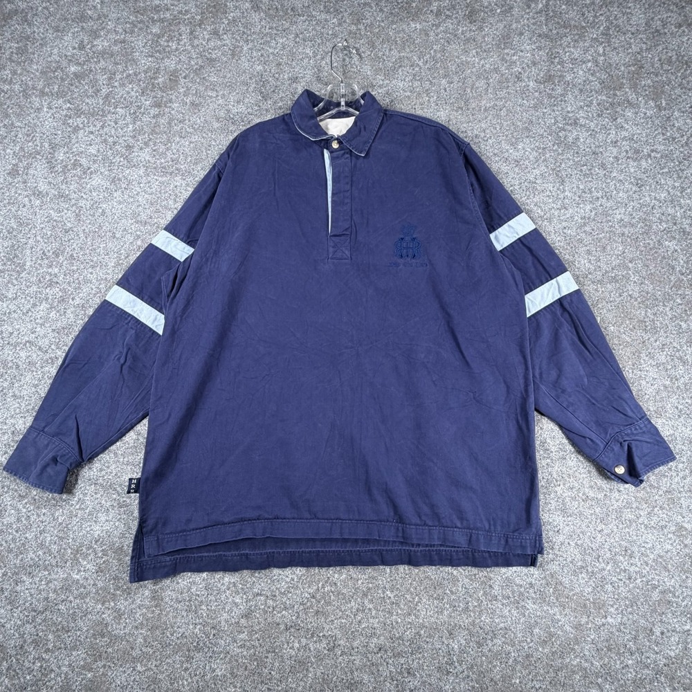 Henley Royal Regatta By Chatham Rugby Shirt Men Medium Navy Blue Sea Dyed Cotton